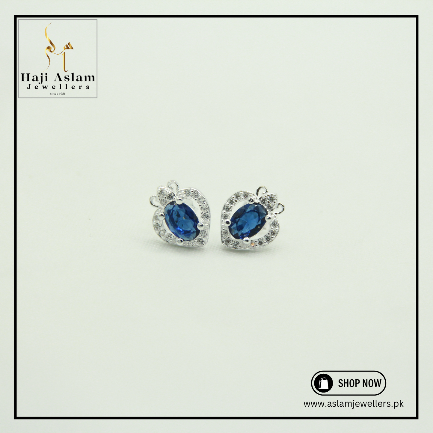 Sapphire Heart Studs - 925 Silver (Chandi)