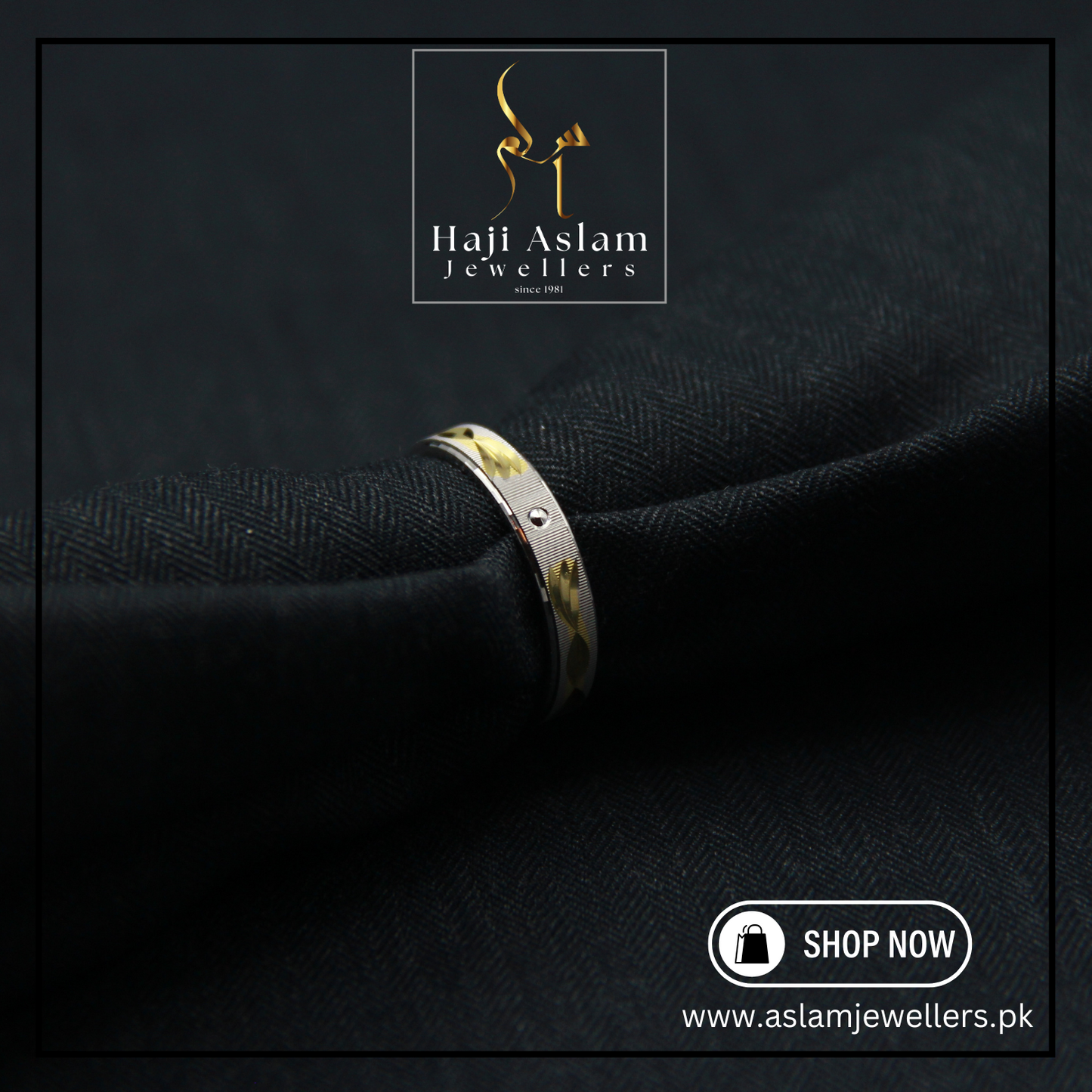 Golden Double Leaf Slim Challa Ring - 925 Silver (Chandi)