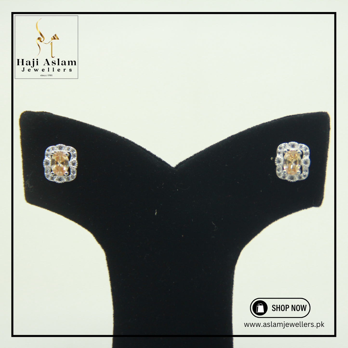 Golden Citrine Square Stud Tops - 925 Silver (Chandi)