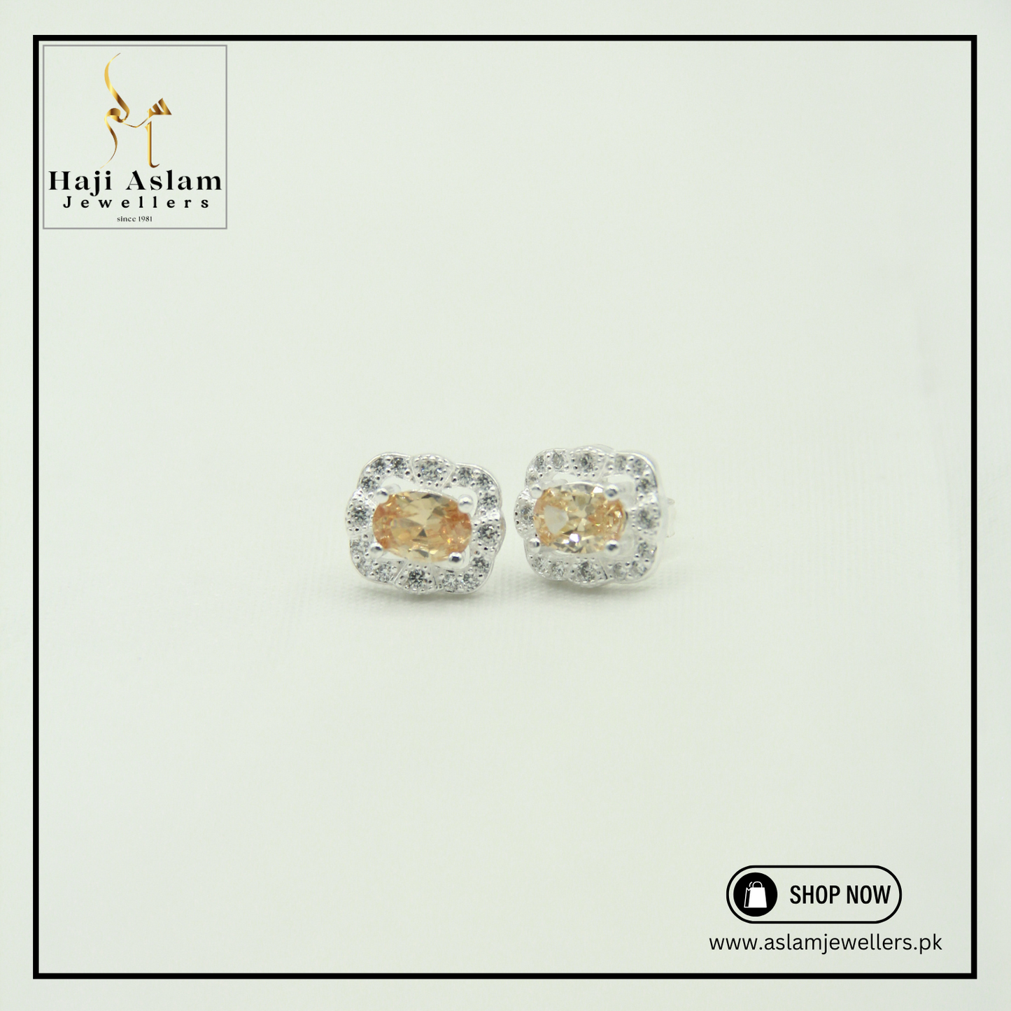Golden Citrine Square Stud Tops - 925 Silver (Chandi)