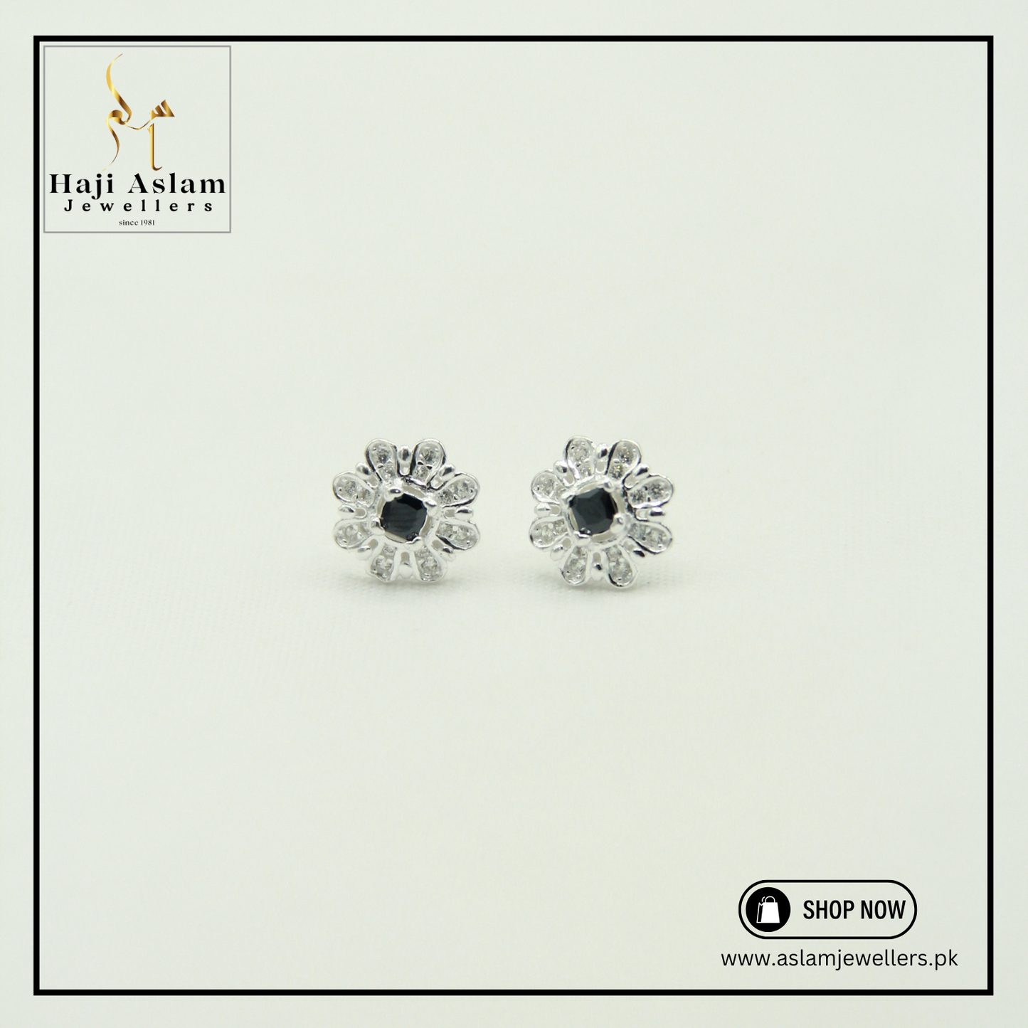 Onyx Blossom Stud Tops - 925 Silver (Chandi)