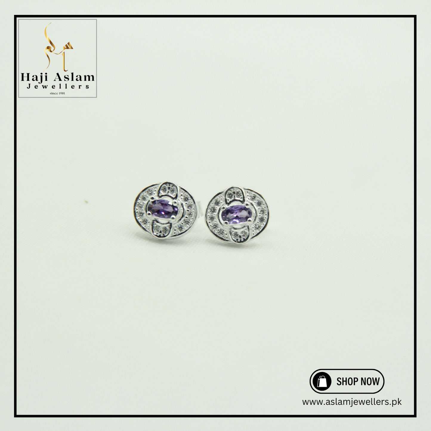 Amethyst Oval Stud Tops - 925 Silver (Chandi)