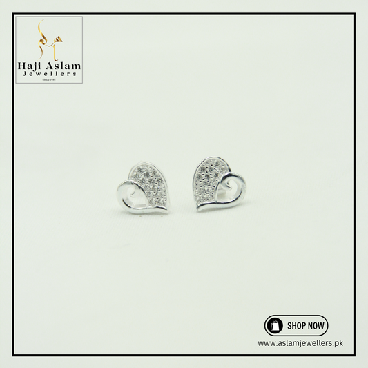 Micro Zircon Heart Studs - 925 Silver (Chandi)