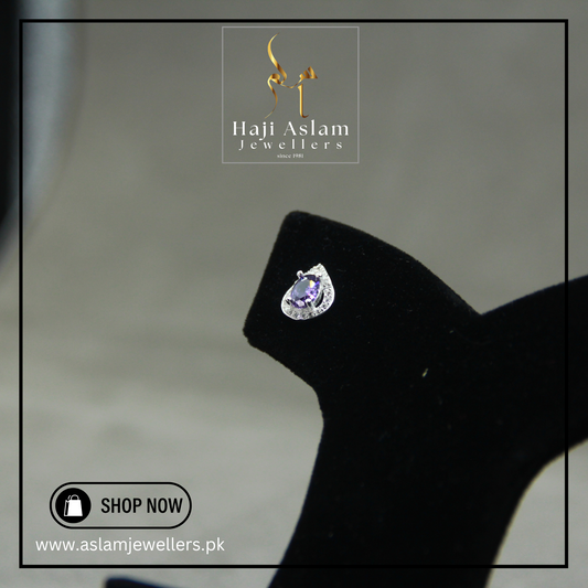 Amethyst Dew Drop Ear Studs - 925 Silver (Chandi)