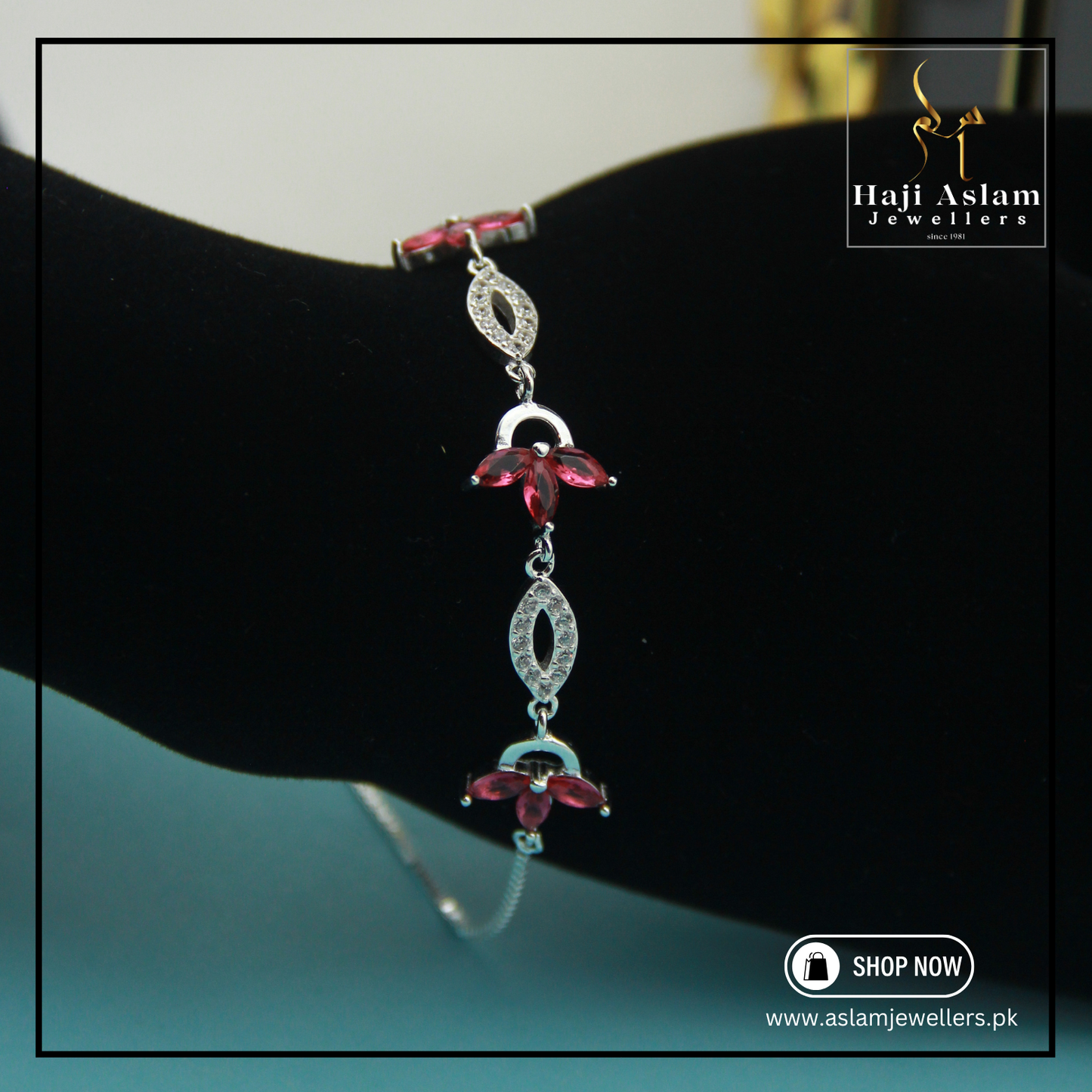 Crimson Leaf Glow Adjustable Bracelet - 925 Silver (Chandi)