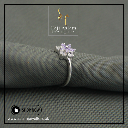 Violet Blossom Pentagon Ring - 925 Silver (Chandi)