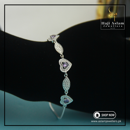 Amour Violet Heart Bracelet - 925 Silver (Chandi)