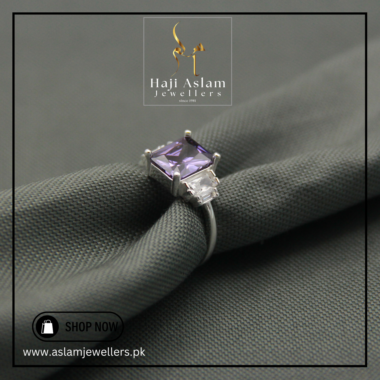 Royal Amethyst Halo Ring - 925 Silver (Chandi)