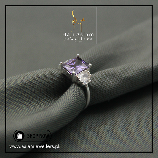 Royal Amethyst Halo Ring - 925 Silver (Chandi)
