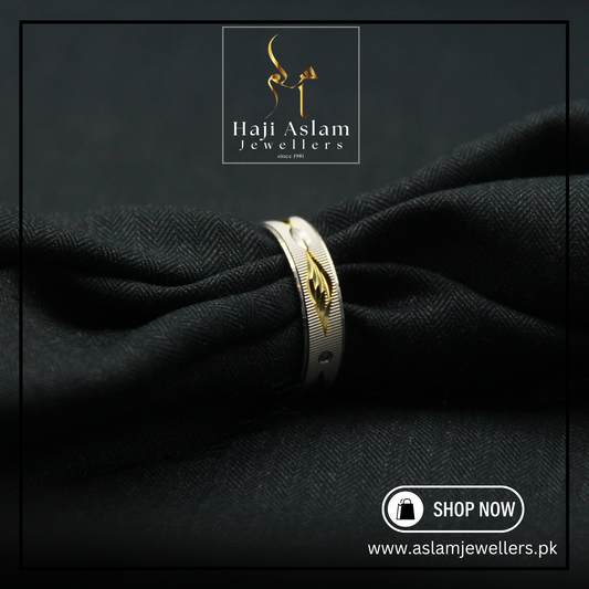 Golden Leaf Challa Ring - 925 Silver (Chandi)