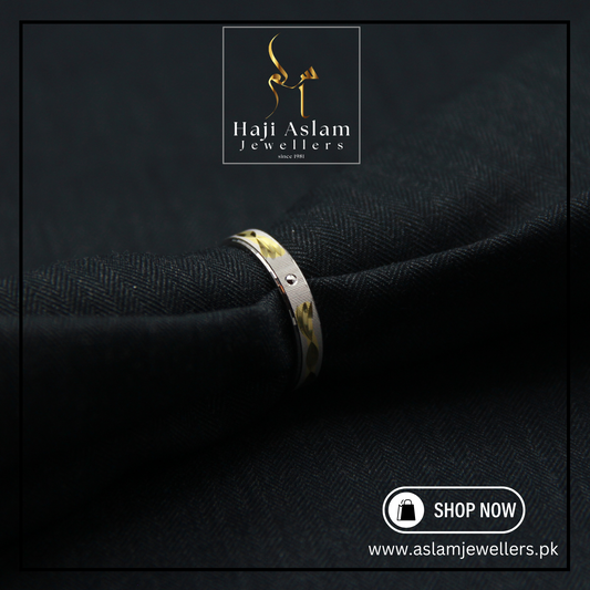 Golden Double Leaf Slim Challa Ring - 925 Silver (Chandi)