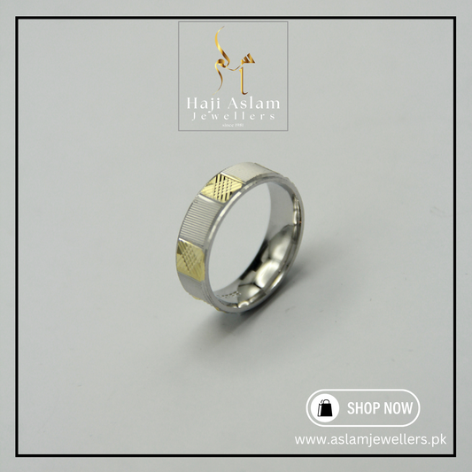 Golden Square Challa Ring - 925 Silver (Chandi)