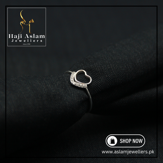Heart & Zircon Band Ring - 925 Silver (Chandi)