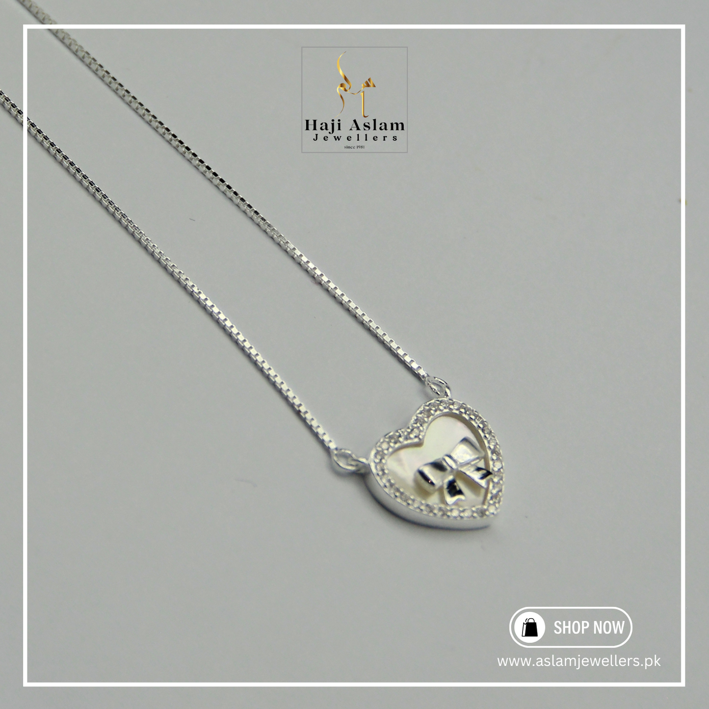Elegant Tied Heart Pendant Necklace – 925 Silver (Chandi)