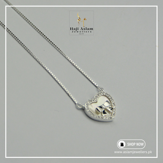 Elegant Tied Heart Pendant Necklace – 925 Silver (Chandi)