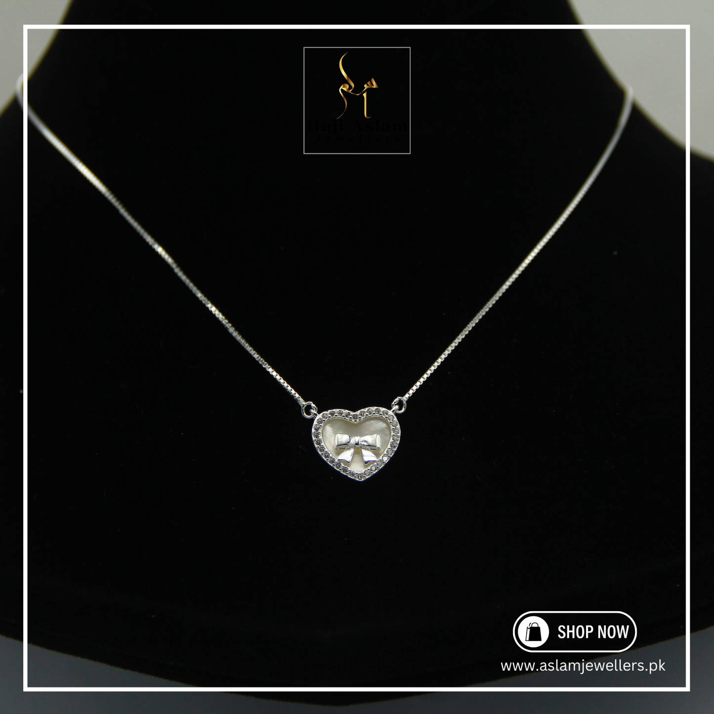 Elegant Tied Heart Pendant Necklace – 925 Silver (Chandi)