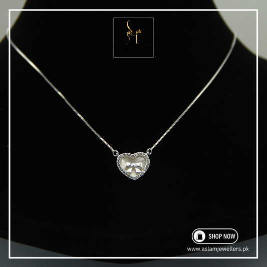 Elegant Tied Heart Pendant Necklace – 925 Silver (Chandi)