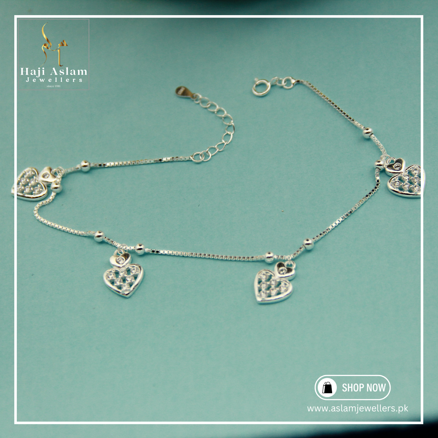 Whispering Hearts Anklet Pair – 925 Silver (Chandi)