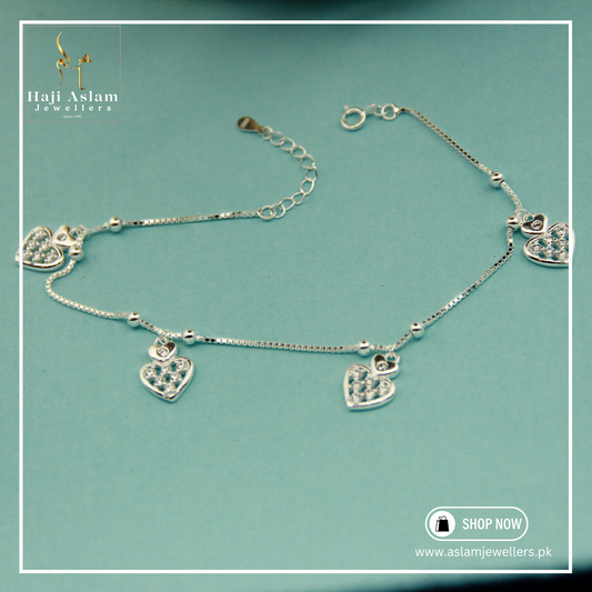 Whispering Hearts Anklet Pair – 925 Silver (Chandi)