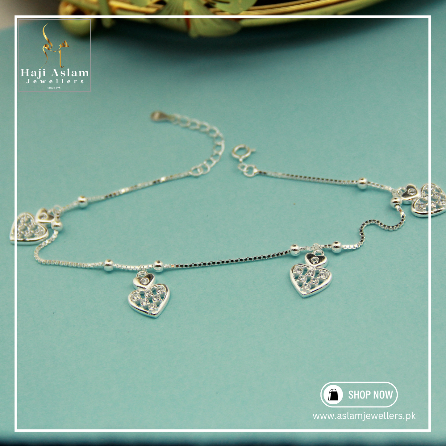 Whispering Hearts Anklet Pair – 925 Silver (Chandi)