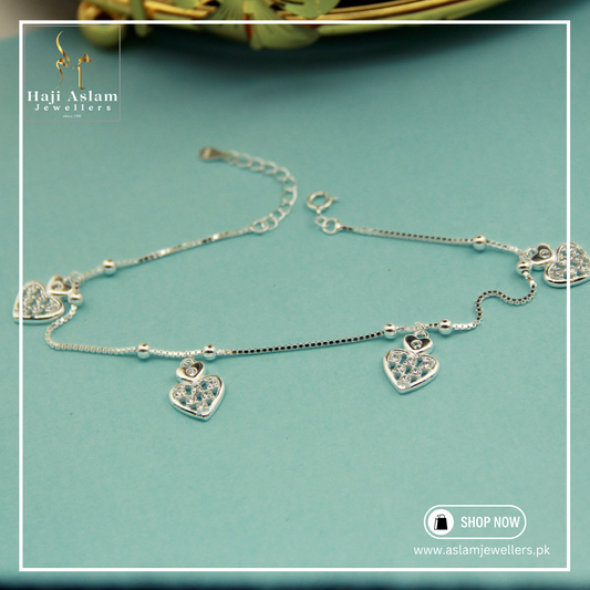 Whispering Hearts Anklet Pair – 925 Silver (Chandi)