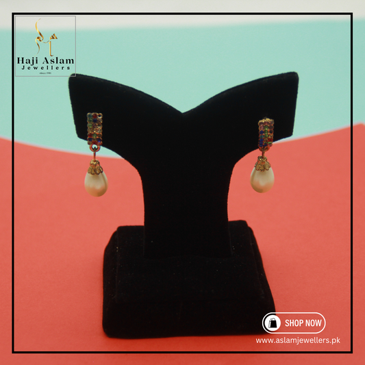 Chic Hanging Pearl & Colorful Stone Earstuds