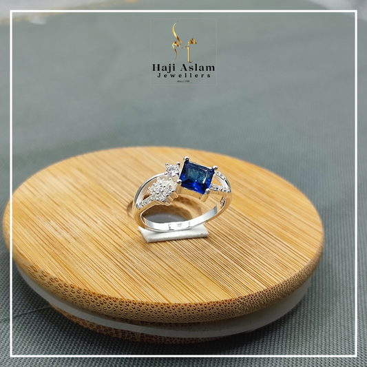 Sapphire Sky & Zircon Flora Ring - 925 Sterling Silver (Chandi)