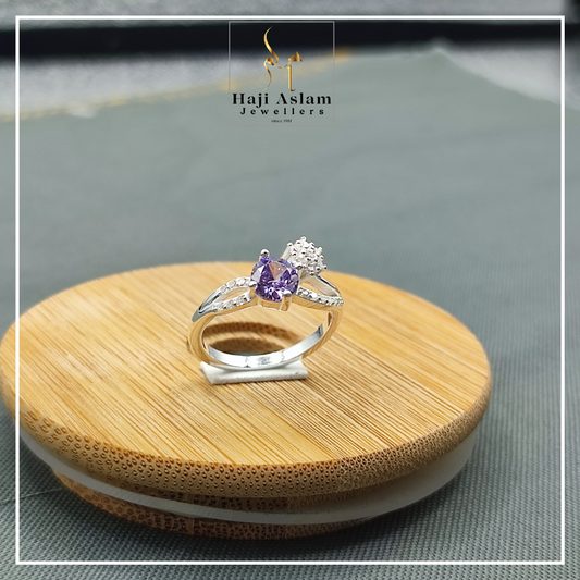 Violet Whisper & Zircon Flora Ring - 925 Sterling Silver (Chandi)