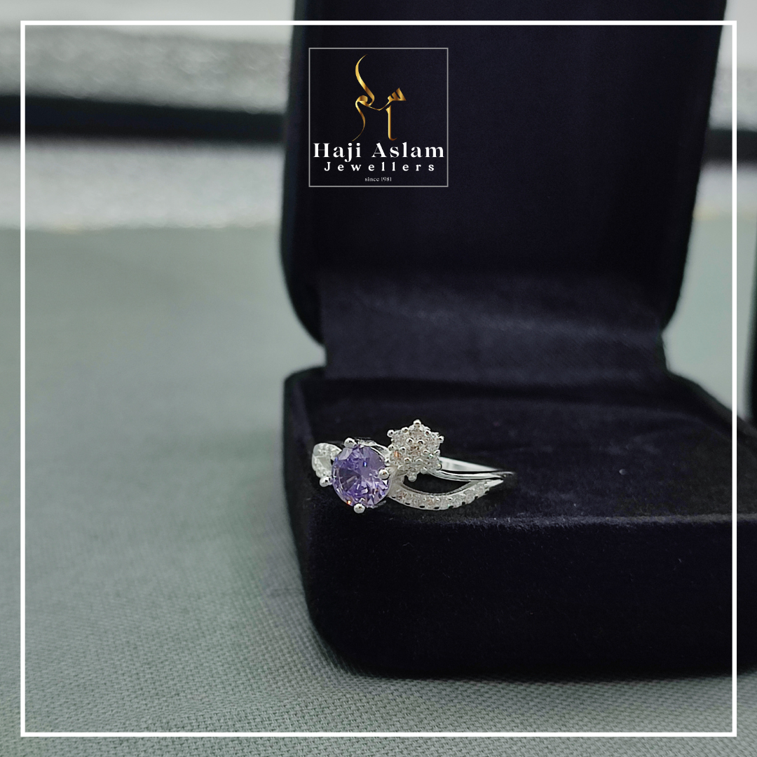 Violet Whisper & Zircon Flora Ring - 925 Sterling Silver (Chandi)