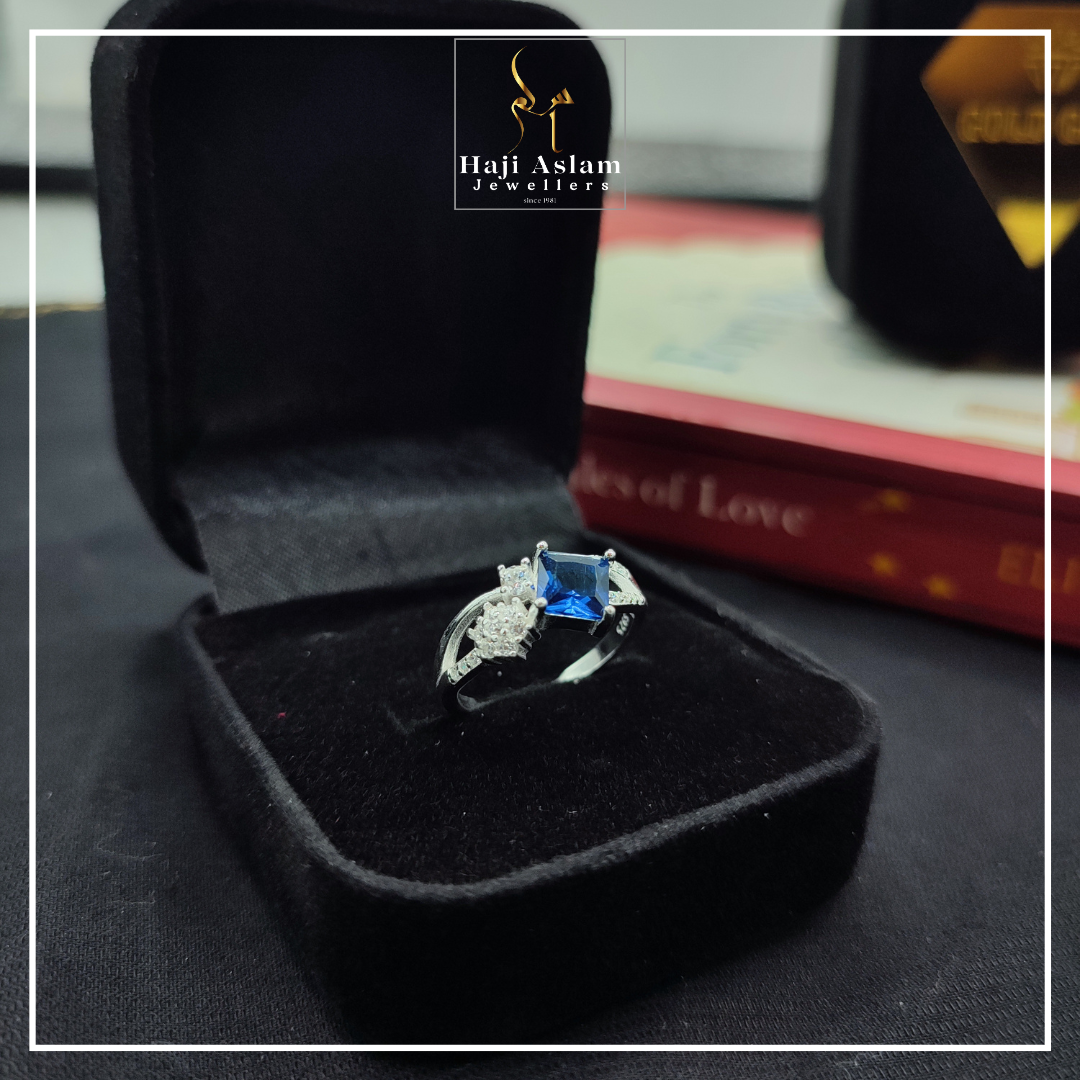 Sapphire Sky & Zircon Flora Ring - 925 Sterling Silver (Chandi)